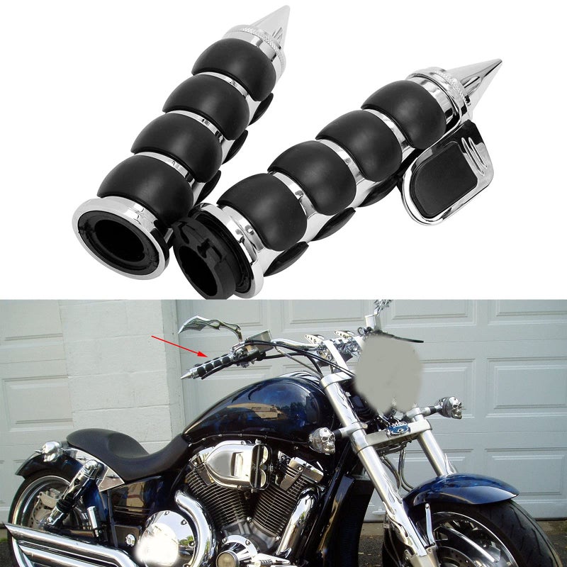 MISS MOLY Pair of 1" Dual Chrome Motorcycle Bar End Hand Grips Handlebar Compatible with Cruisers Harley Yamaha Suzuki - Image 3